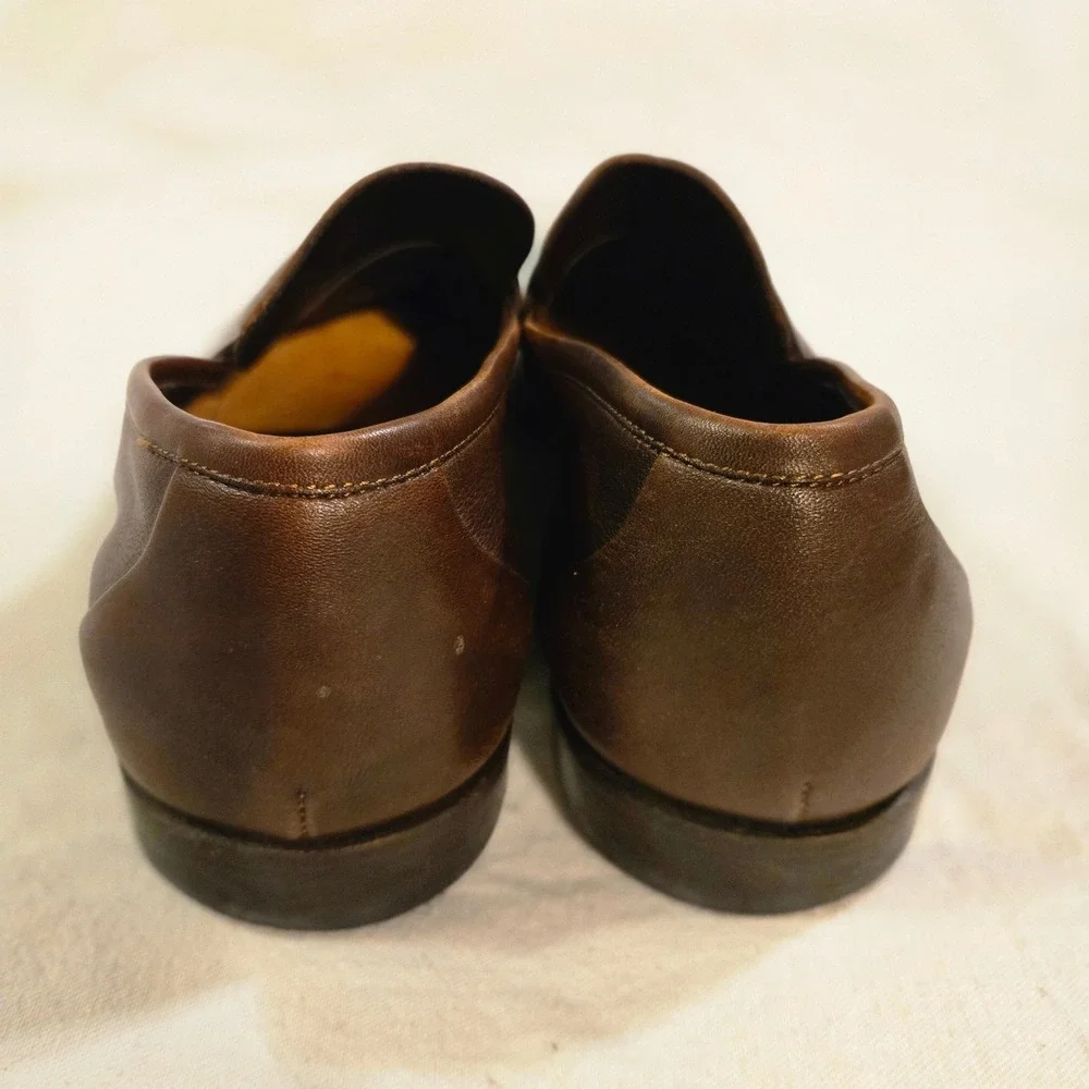 Santoni Loafers Size 11 Mens Brown Leather Penny Loafers Luxury Designer Italy